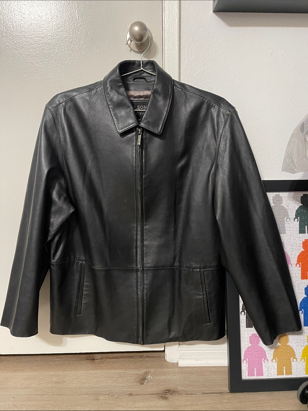 Vintage Wilsons Leather Black Leather Jacket with Stand Collar